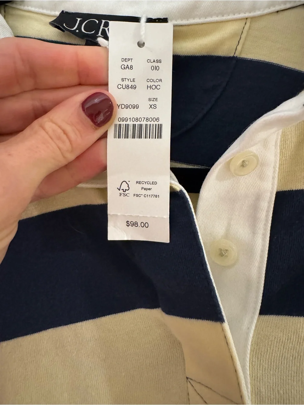 J crew yellow blue Boyfriend jersey rugby shirt in stripe XS